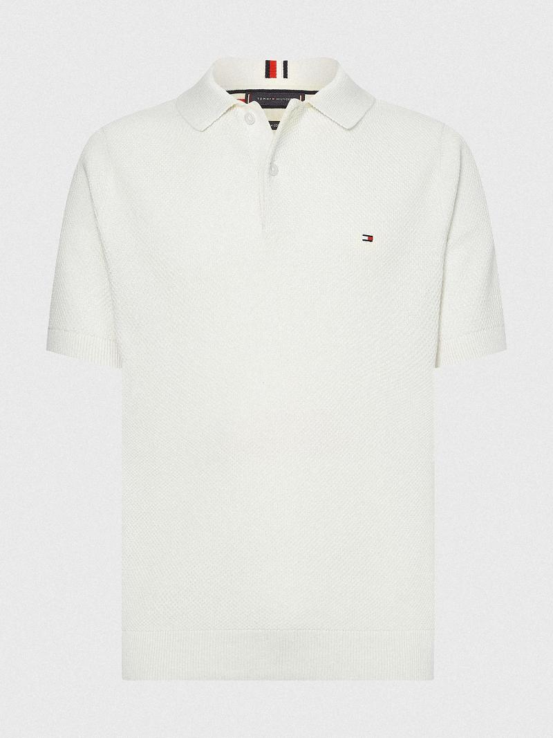 Férfi Tommy Hilfiger Regular fit knit Polos Fehér | HU 1081BEX